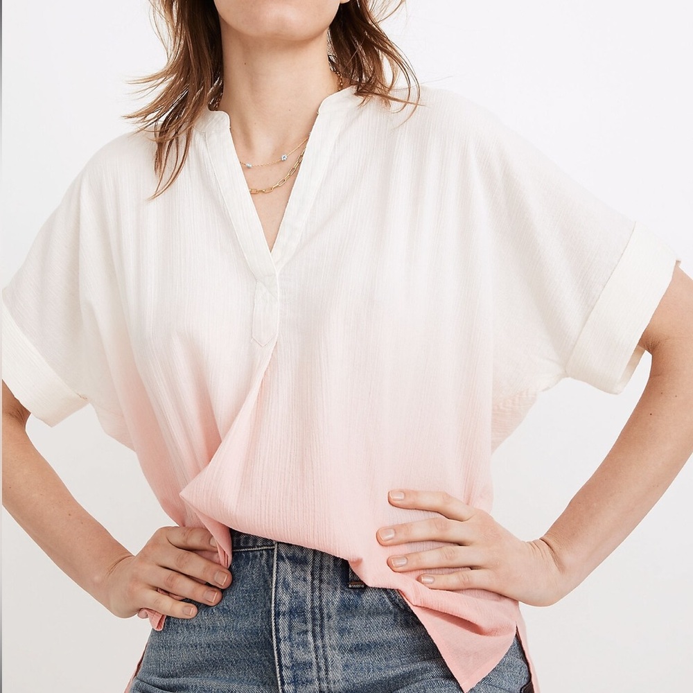 Madewell Lakeline PINK Dip Dye Popover Shirt Size M - Picture 3 of 10